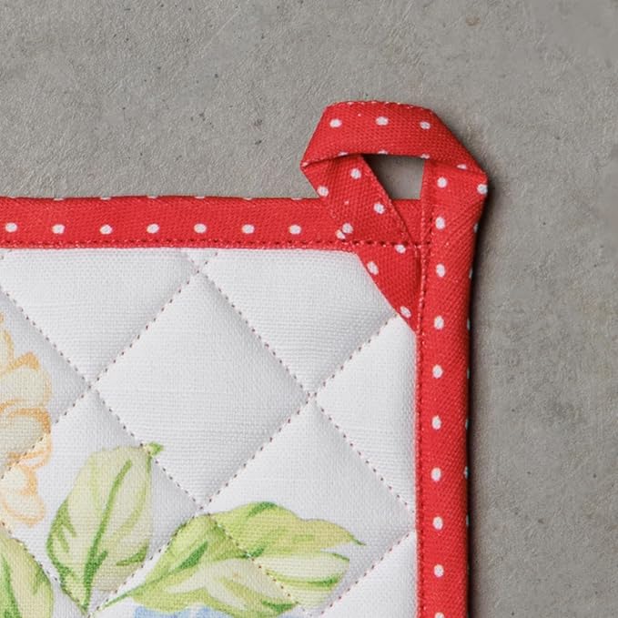 Maison d' Hermine Pot Holders Set 100% Cotton Heat Resistant Potholders 8" x 8" Hot Pads with Loop BBQ, Cooking, Baking, Grilling, Kitchen, Handling Hot Pans Spring/Summer (Pack of 2,Vintage Floral)