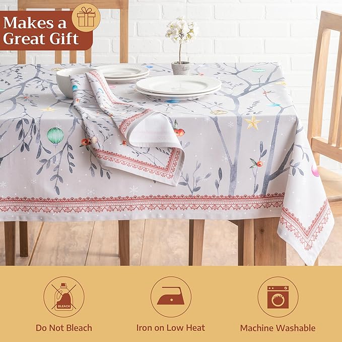 Maison d' Hermine Table Cloth Rectangle Table 100% Cotton 60 x 108 Inches Fall Tablecloth Reusable Everyday Use for Thanksgiving Christmas Decorations Dining Farmhouse Party (Fairy Christmas)
