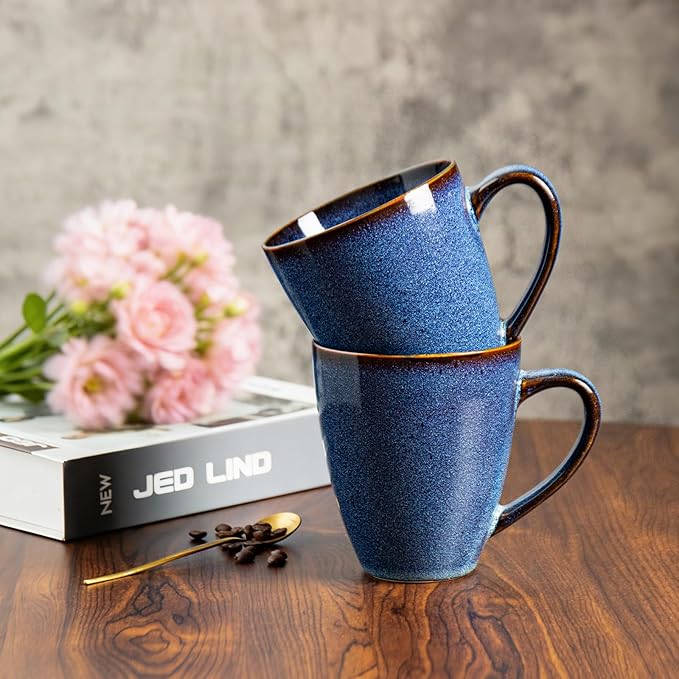 MONITO 17 OZ Coffee Mugs Set of 6, Large Ceramic Blue Coffee Mugs Set with handle for Tea/Latte/Milk/Cocoa, Funny Tea Cups for Office and Home, Engagement Gifts. (Starry Blue)