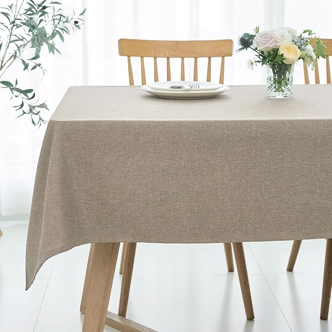 maxmill Rectangle Linen Texture Tablecloth Stain Proof Waterproof Wrinkle Free Washable Dining Table Cloth Wipeable Fabric Table Cover for Dining Room Farmhouse Tablecloths, 60 x 120 Inch, Mocha