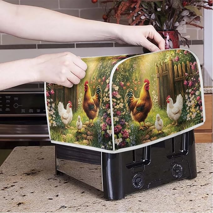 Doojoayie Toaster Cover with Rooster Print Dust Resistant Bread Machine Protector Universal Fit Oven Cover 2 Slice Small Appliance Dust and Fingerprint Protection