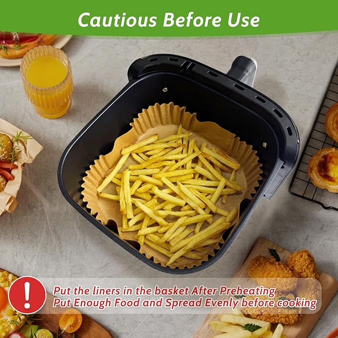 360 Pcs 6.5” Square Unbleached Heavy Duty Air Fryer Paper Liners Disposable, Non-Stick & Non-Leak Parchment Paper Liners for Airfryer Basket, Deep Fryer Parts & Accessories
