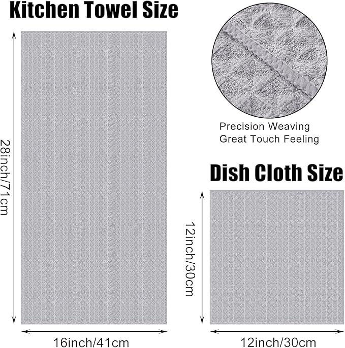 Homaxy Microfiber Waffle Weave Kitchen Towels Set, 16 x 28 Inch and 12 x 12 Inch Ultra Absorbent and Solid Color Dish Towels, 8 Pack, Grey