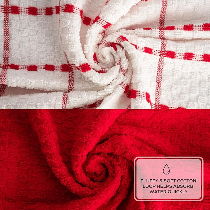 GOLD TEXTILES Kitchen Towels 144 Pack Premium 100% Cotton Dish Towels for Kitchen (15 x 25 Inches) Soft & Absorbent Kitchen Hand Towels for Drying Dishes, Cleaning - Reusable and Washable (Red)