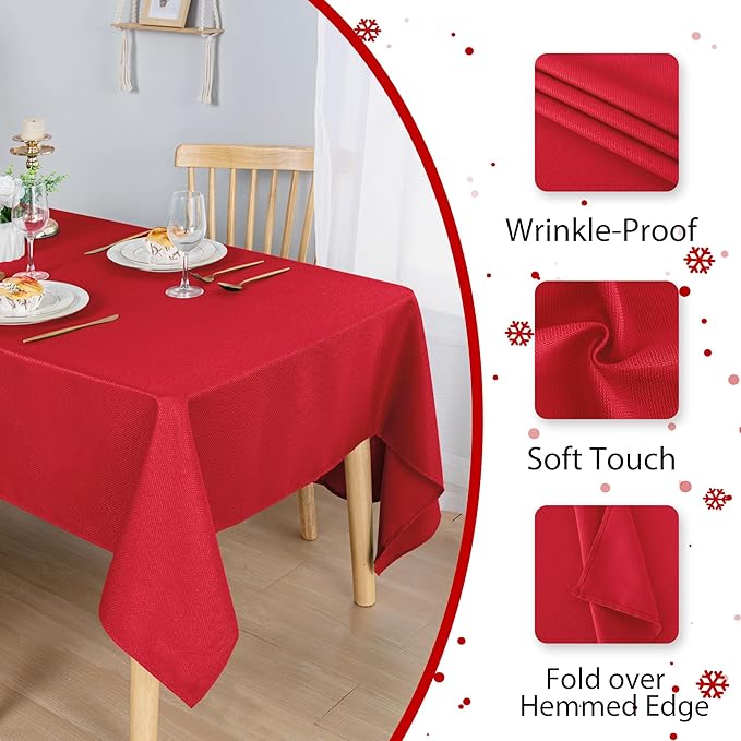 Hiasan 60 X 102 Inch Rectangle Textured Tablecloth - Waterproof Spillproof Antiwrinkle Jacquard Table Cloth for Kitchen and Dining Dinner, Outdoor Picnic, Holiday and Parties, Red