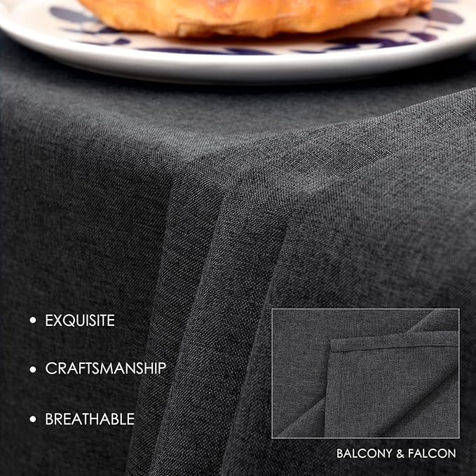 BALCONY & FALCON Table Cloth for 6 Foot Rectangle Tables – Waterproof, Wrinkle-Free Farmhouse Tablecloth for Dining, Kitchen, Wedding, Baby Shower & Holiday Gatherings (Dark Gray, 55" x 95")