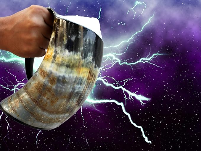5MOONSUN5's - stark house viking drinking horn mug wolf carved tankard Drink Mead & Beer With This Large Ale Stein - A Perfect Present For Real Men