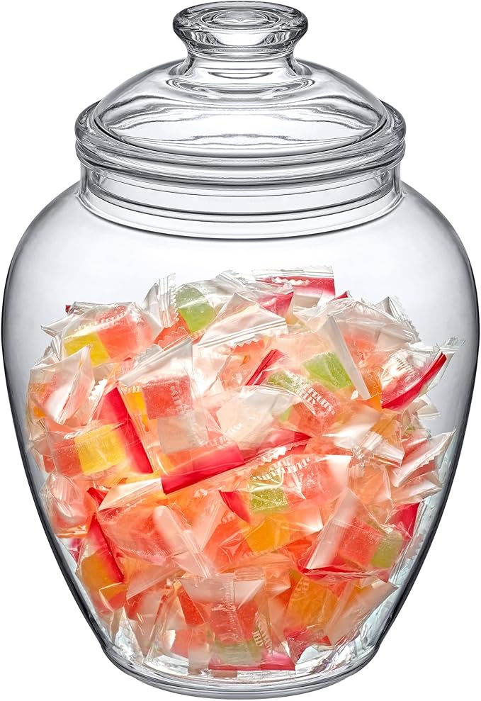 Amazing Abby - Sugar Sugar - 140-Ounce Plastic Candy Jar with Lid, Large Cookie Jar (7.5"(D) x 10.5"(H)), Apothecary Jar, BPA-Free, Shatter-Proof, Dishwasher-Safe, Great for Candy Buffet