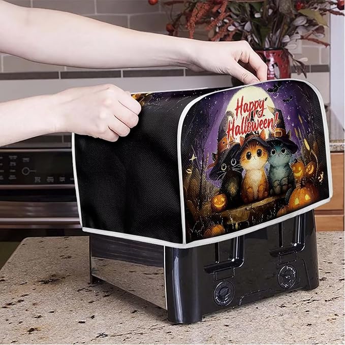 Doojoayie Happy Halloween Toaster Cover 4 Slice Toaster Dust Cover Oven Dustproof & Washable for Kitchen Small Appliance,Kitchen Essentials Holiday Decor