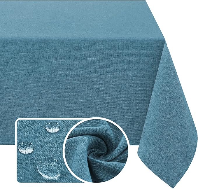 H.VERSAILTEX Linen Textured Tablecloth 60 x 102 Waterproof Decorative Table Cloth Spill-Proof Linen Look Cover for Party Table Extra Soft and Thick Fabric Wrinkle Free, Heather Storm Blue