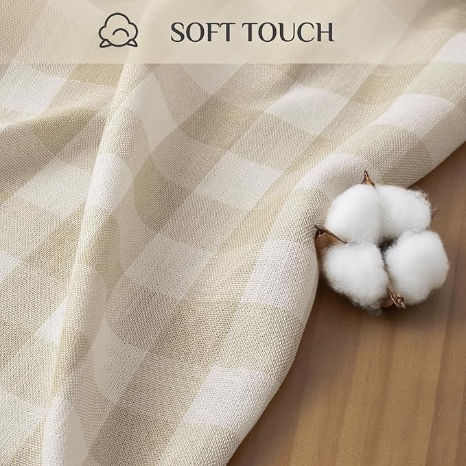 Softalker Checkered Tablecloth Square, Outdoor Linen Cotton Gingham Table Cloth with Tassel, Heavy Duty Wrinkle Free Buffalo Plaid Table Cover for Kitchen Dining Home Party - 55 x 55 Inch, Beige