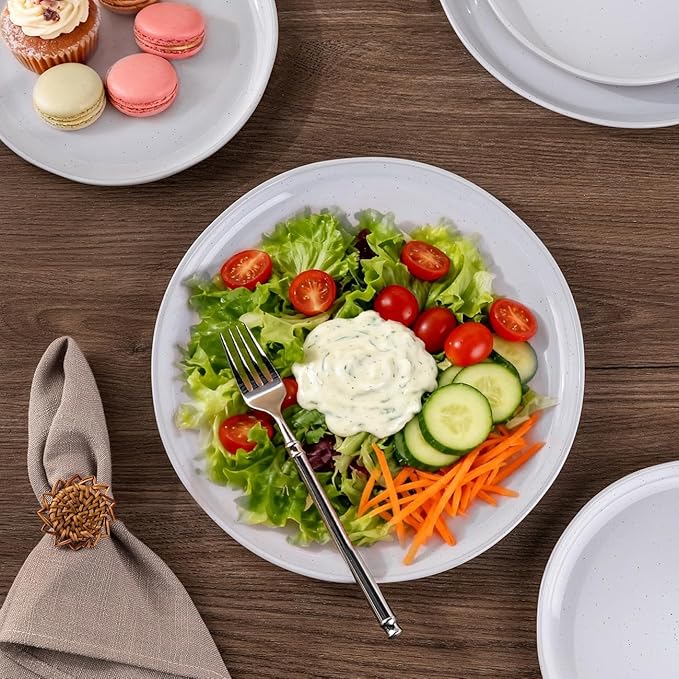 AmorArc Ceramic Dinnerware Sets for 4, 12 Pieces Handpainted Plates and Bowls Set with Rustic Terracotta Underside, Scratch Resistant Stoneware Dishes Set, Dishwasher & Microwave Safe, White