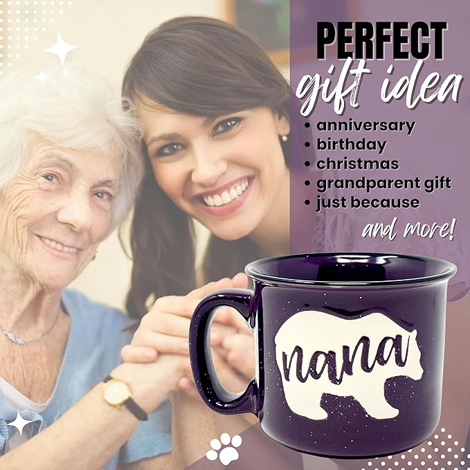 Brooke & Jess Designs Nana Bear Cute Coffee Mug - Grandma Gifts, Mother's Day, Christmas, Birthday (Plum)