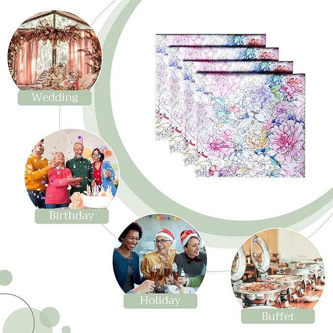 Maison d' Hermine Cloth Napkins Set of 4 100% Cotton Everyday Reusable Square Napkins Cloth Washable Dinner Party Wedding Restaurant Valentines Day Decorations Spring/Summer (Floral Love, 20" x 20")