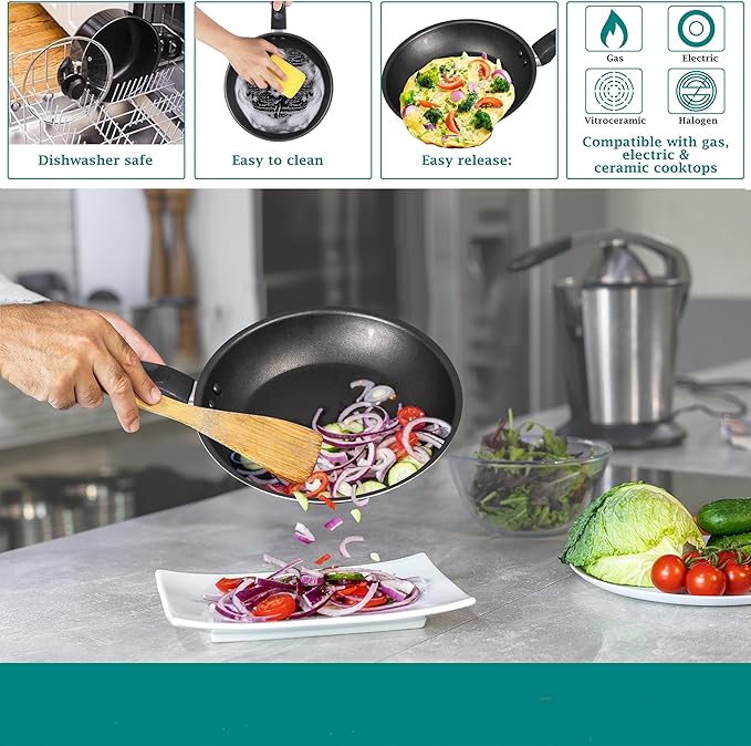 7 Piece Non Stick Aluminium, Pots and Pans Cookware Set, Black
