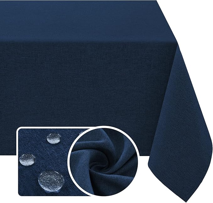 H.VERSAILTEX Linen Textured Tablecloth 60 x 102 Waterproof Decorative Table Cloth Spill-Proof Linen Look Cover for Party Table Extra Soft and Thick Fabric Wrinkle Free, Heather Navy