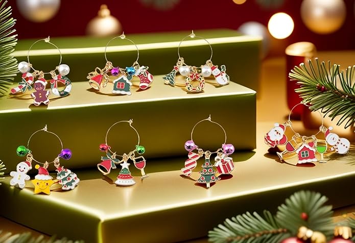 Wine Glass Charms Kit Wine Charms for Stem Glasses Identification Markers for Stem Glasses Tasting Party Favors & Holiday Decorations 300pcs Christmas Charm with Jingle Bell Pearls Letters