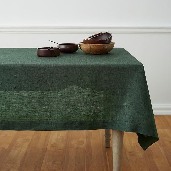 Solino Home Linen Tablecloth 54 x 72 Inch - 100% Pure Linen Forest Green Table Cloth for Rectangle Tables - Athena, Machine Washable Tablecloth for Winter, St Patricks Day, Easter