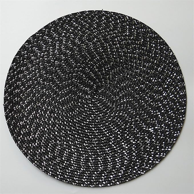 Anti Crease PU Leather Placemat Waterproof Heat- Wipeable Dining Table Mats for Home Kitchen(Black,36cm)