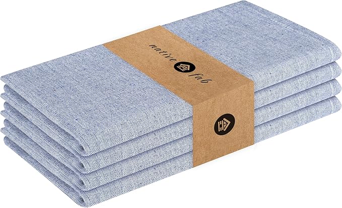 Native Fab Solid Cloth Napkin Set of 4, 100% Cotton, Washable, Reusable Dinner Cloth Napkin 17x17 inches, Table Decor Napkins for Dinner, Events, Chambray Ink Blue