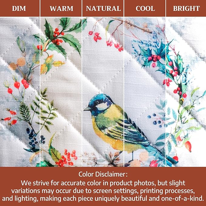 Maison d' Hermine 100% Cotton Oven Mitt & Pot Holder Set (7.5"x13" & 8"x8") Heat Resistant BBQ Cooking Gloves with Loop for Thanksgiving Christmas Decorations Handling Hot Pans (Morzine)