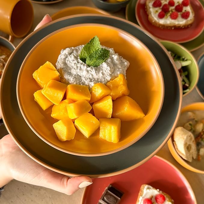 MORA Ceramic Artisan Matte Plates Set, 7.8 in - Set of 6 - The Dessert, Salad, Appetizer, Small Dinner etc Plate. Microwave, Oven, and Dishwasher Safe, Scratch Resistant. Kitchen Porcelain Dish