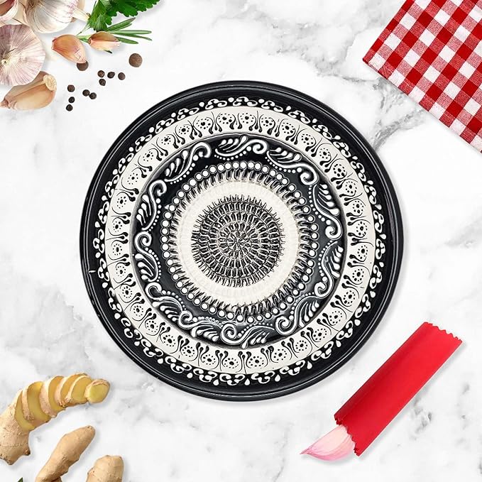Ceramic Grater Bowl, Garlice Grater Plate, Handmade Ginger Grater, Mincer Bowl for Cheese &Vegetables, Ceramic Decorative Mincer, Hand Dish for Garlic (Moonlight Maze)