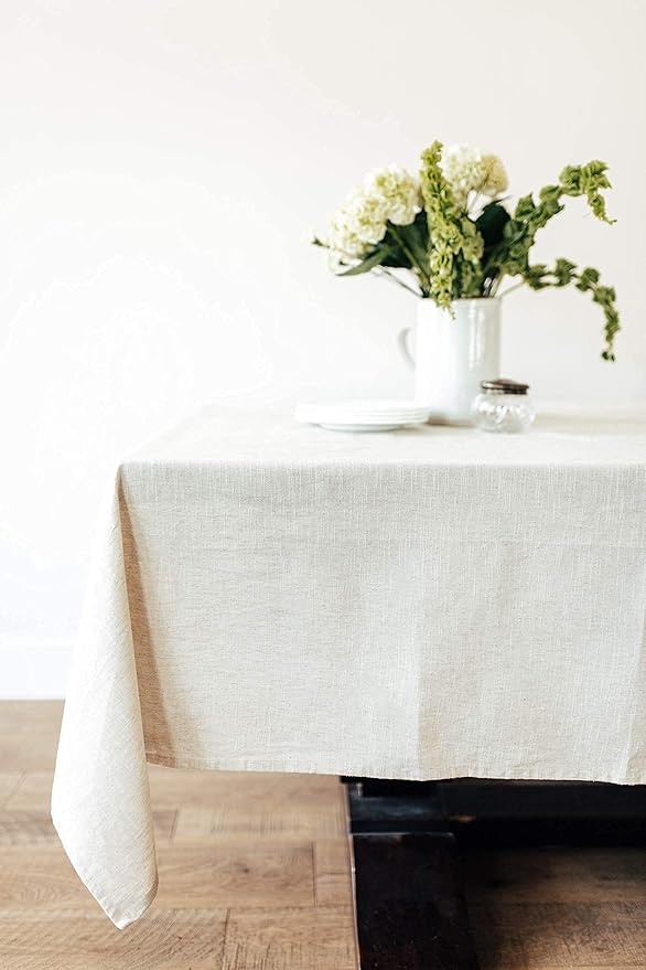 60x90 in Cotton Tablecloth – Large Rectangular Dining Table Cover for Kitchen, Weddings, Parties, Indoor or Outdoor Picnic and Everyday Décor – Neutral (White)