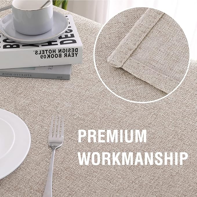 H.VERSAILTEX Linen Textured Tablecloth 60 x 120 Waterproof Decorative Table Cloth Spill-Proof Linen Look Cover for Party Table Extra Soft and Thick Fabric Wrinkle Free, Heather Sand