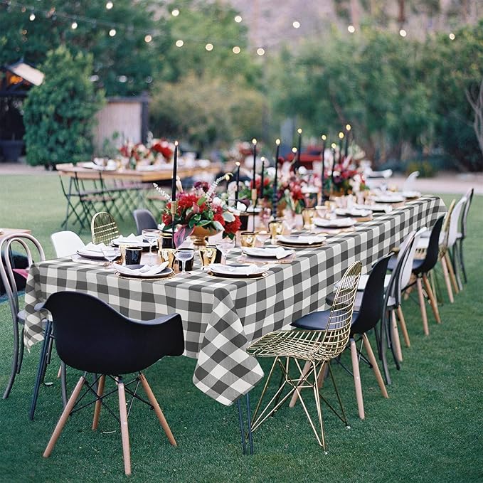 Hiasan Buffalo Plaid Tablecloth Waterproof, 2 Pack, 54 x 108 inch - Checkered Table Cloth Rectangle for Outdoor Picnic/Party/Dining, Grey and White Gingham Pattern