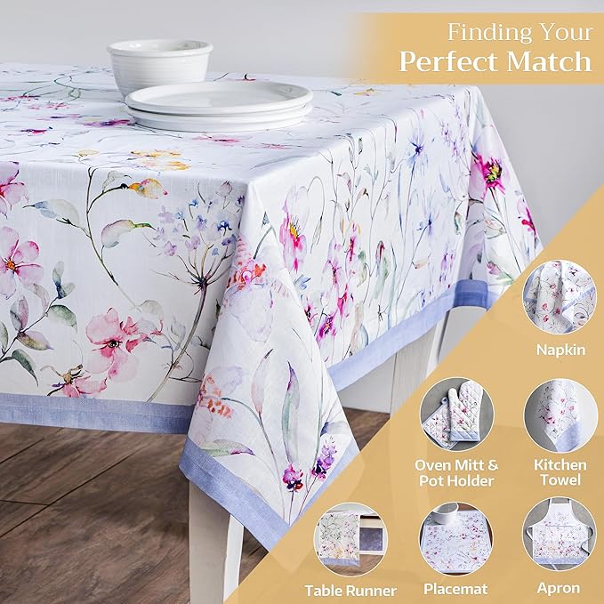 Maison d' Hermine Table Cloth Rectangle Table 100% Cotton 70 x 90 Inches Tablecloth Reusable Decorative for Dining Room Farmhouse Home Valentines Day Decorations Spring Summer - Summer Floral