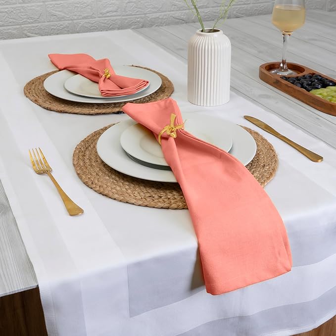 Blue Needles Solid Cloth Napkins Set of 12 Salmon 100% Cotton Dinner Napkins 18x18 inches - Soft, Reusable, Absorbent & Washable Linen, Ideal for Wedding Events, Parties & Everyday Use