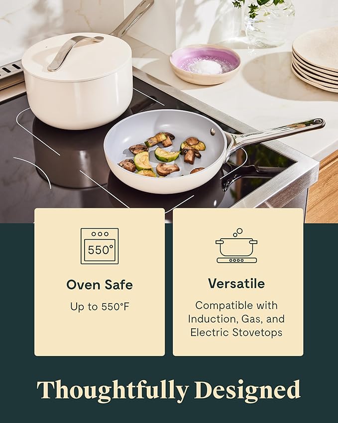 Caraway Mini Cookware Set - Non-Stick Ceramic Fry Pan (1.05 qt, 8") Sauce Pan (1.75 qt) & Storage Rack - Non Toxic, PTFE & PFOA Free - Oven Safe & Stovetop Agnostic (Gas, Electric & Induction) - Navy