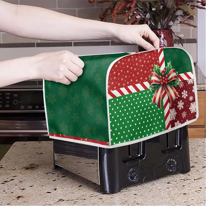 Doojoayie 2Slice Toaster Cover Dust Resistant Cover for Kitchen Small Appliance Christmas Theme Bread Machine Protector Decorative Accessories for Xmas Home Kitchen Decor