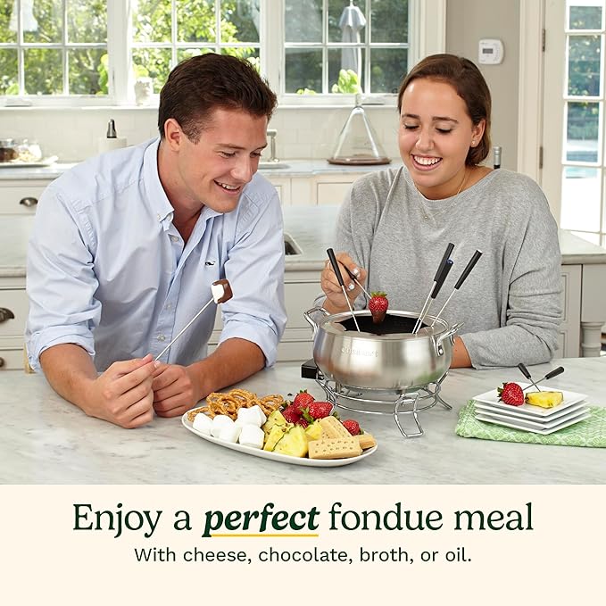 Cuisinart Fondue Pot Set, 3-Quart Stainless Steel Electric Fondue Pot for Chocolate, Cheese, Broth, and Oil, Includes 8 Forks, Temperature Control, Nonstick Interior, Dishwasher Safe, CFO-3SSNAS