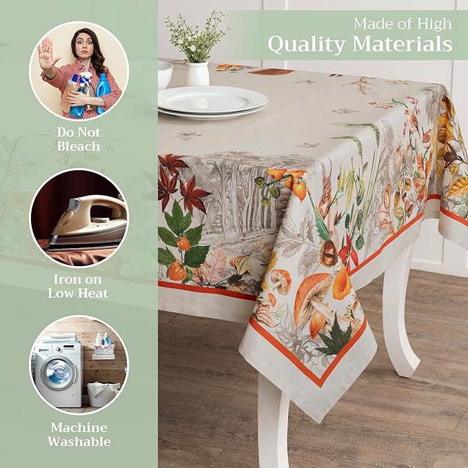 Maison d' Hermine Table Cloth Rectangle Table 100% Cotton 54 x 72 Inches Fall Tablecloth Reusable Everyday Use for Thanksgiving Christmas Decorations Dining Farmhouse Party (Recolte)