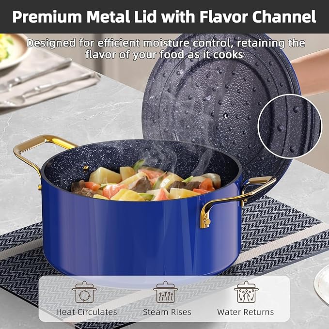 Nuwave Lux LE 13-Pc Cookware Set with Elegant Gold Handle, Diamond Infused Ceramic Non-Stick, PFAS Free, Premium Metal Lids, Ergonomic Stay-Cool Handles, Induction Ready & Compatible w/All Cooktops