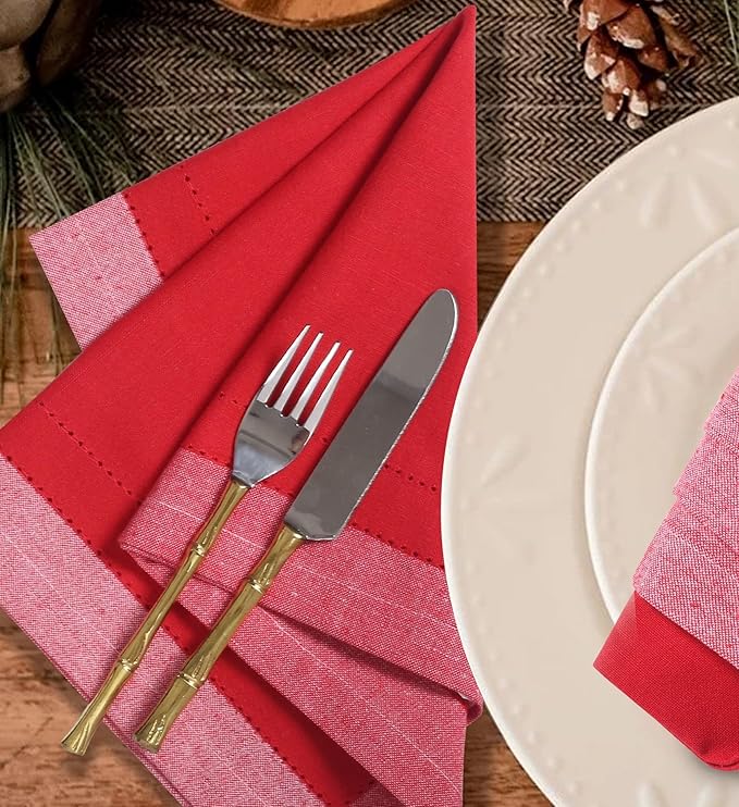 Homidate Christmas Cloth Napkins Set of 12 – 20x20 Red Cotton with Double Hemstitch – Soft, Durable & Washable Table Napkins for Farmhouse Décor, Thanksgiving, Holiday Parties & Everyday Use