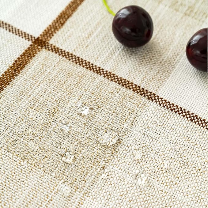 SIELUNO Rectangle Tablecloth Cotton Linen Waterproof Table Cloth Rustic Farmhouse Table Cover for Holiday Parties Christmas Kitchen Dining Decoration-Coffee Checkerboard -54"x70"