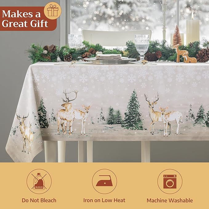 Maison d' Hermine Table Cloth Square Table 100% Cotton 54 x 54 Inches Fall Tablecloth Reusable Everyday Use for Thanksgiving Christmas Decorations Dining Farmhouse Party (Deer in The Woods)