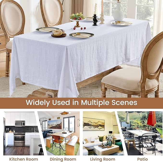 Simple&Opulence White Linen Tablecloth for Rectangle Tables-60×104 Inch, 100% Linen Farmhouse Tablecloth for 8-10 Seat Dining Table, Durable Stonewashed Tablecloth for Banquet, Dinner, Wedding