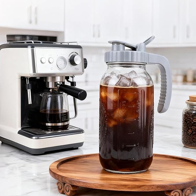 64 OZ Cold Brew Coffee Maker 2 Quart Mason Jar Glass Iced Tea Pitcher With Stainless Steel Filter Half Gallon Pitcher With Spout Lid For Iced Coffee,Tea & Lemonade,Sun Tea Airtight & Leak-Proof 2 PACK