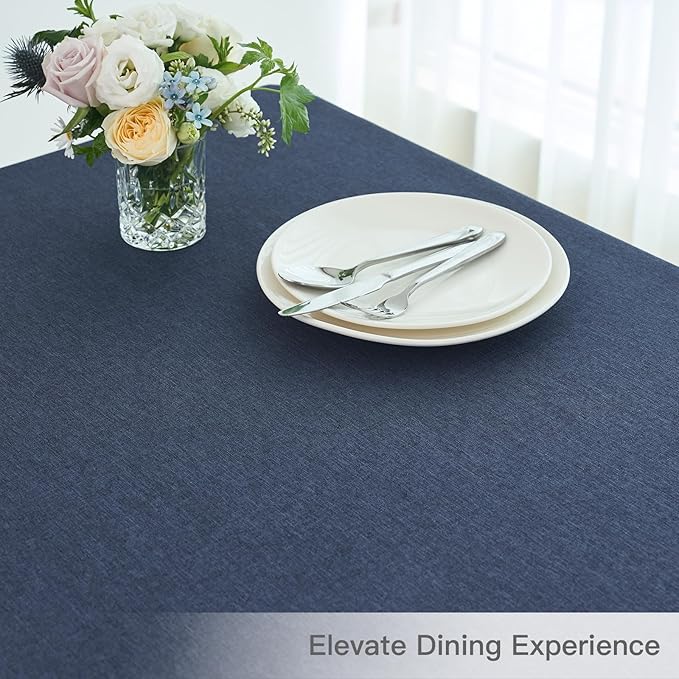 maxmill Square Linen Textured Tablecloth Waterproof Spillproof Wrinkle Free Slubby Textured Table Cloth for Dinner and Party Washable Wipeable Fabric Table Cover Decoration, 60 x 60 Inch, Navy Blue