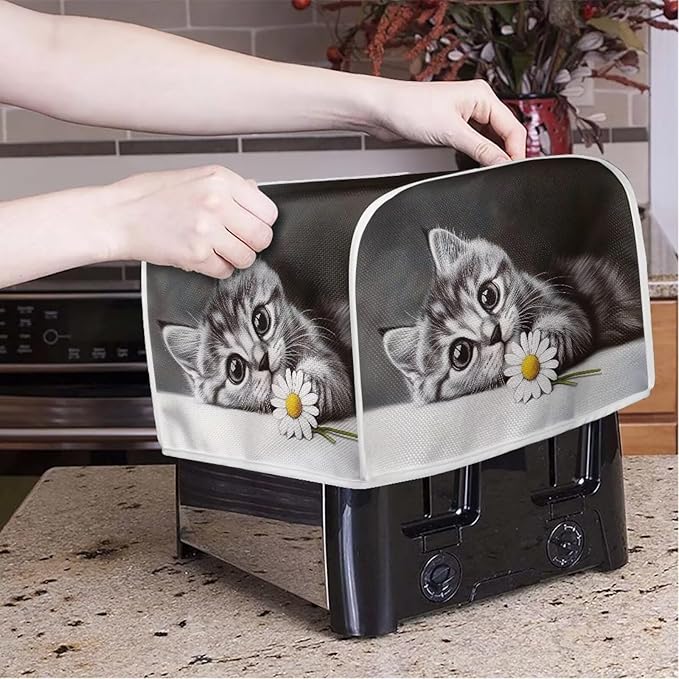 Doojoayie Cute Cat Toaster Cover for Kitchen Small Appliance Bread Machine Protector Washable Oven Cover 4 Slice Kitchen Decorative Accessories