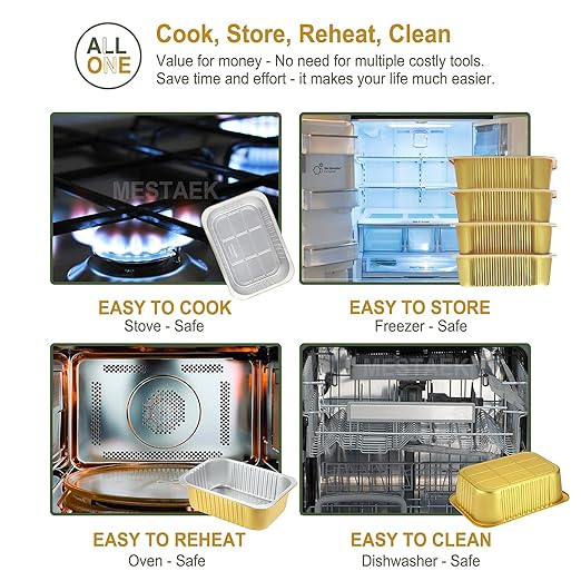 11" x 7.5" Heavy-Duty Aluminum Foil Pans with Lids, 74oz, 5 Pack – Extra-Thick Disposable Foil Containers for Oven, Baking, Freezer & Food Storage