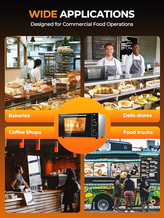 FOHERE Commercial Convection Oven - 50 Qt Large Capacity Electric Oven for Restaurant/Cafe/Food Industry, Black