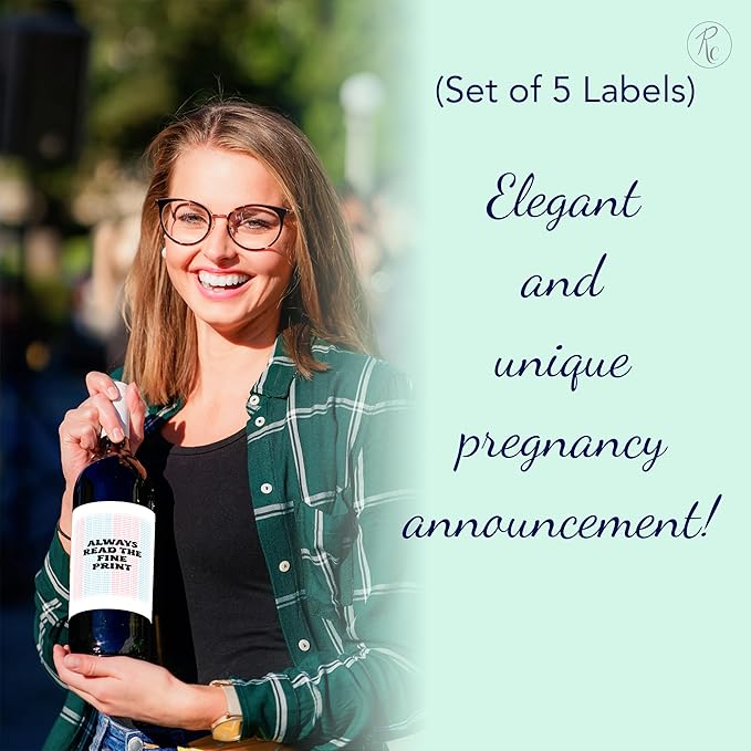 Always Read the Fine Print ● SET of 5 ● GENDER NEUTRAL Pregnancy Announcement Wine Labels, Baby Announcement Wine Label, We are Pregnant, Pregnancy Reveal, Alternative to Card WATERPROOF (Pastels)