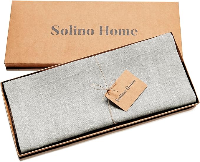 Solino Home Linen Short Table Runner 36 Inches - Athena, 100% Pure Linen Oyster Grey Table Runner 14 x 36 Inch Ideal for Dresser and Coffee Tables - Spring, Easter