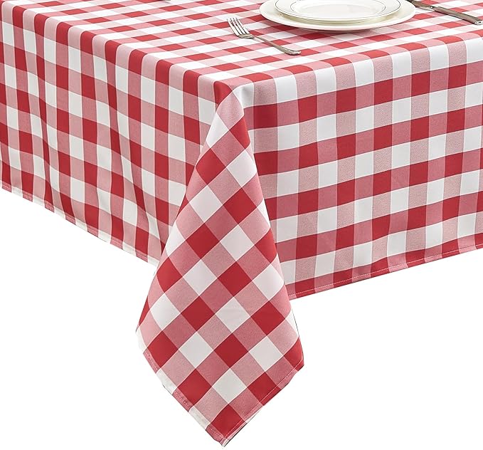Gingham Tablecloth 55 x 71 Inch – Rectangle Table Cloth, Wrinkle-Resistant Polyester Checkered Tablecloth, Washable Valentines Tablecloth for Dining, Camping, Outdoor (Red)