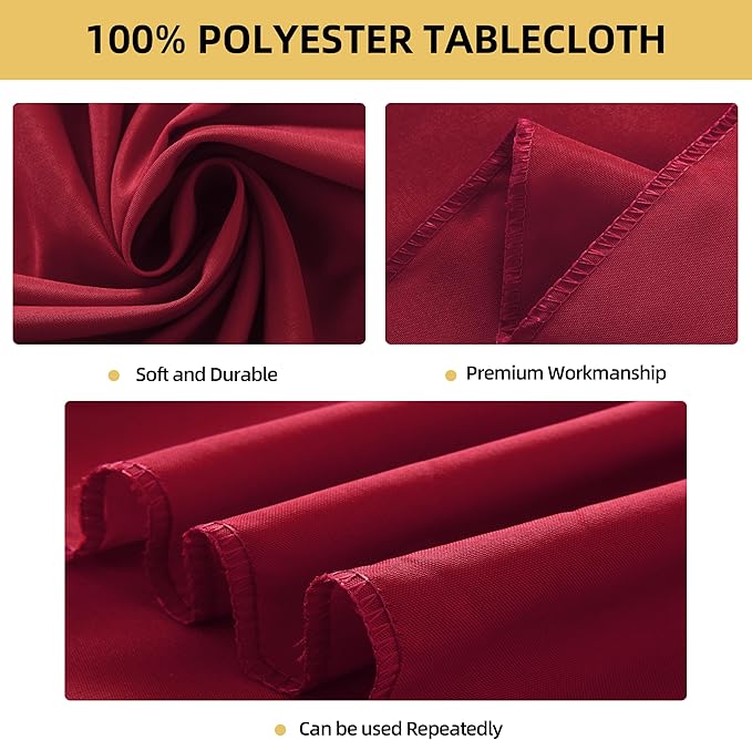 2-Pack 60x144 inch Burgundy Table Cloths, Solid Stain and Wrinkle Resistant Oblong Tablecloth, Premium Plain Weave Polyester Fabric Rectangle Table Linen Covers for Hotel, Banquet